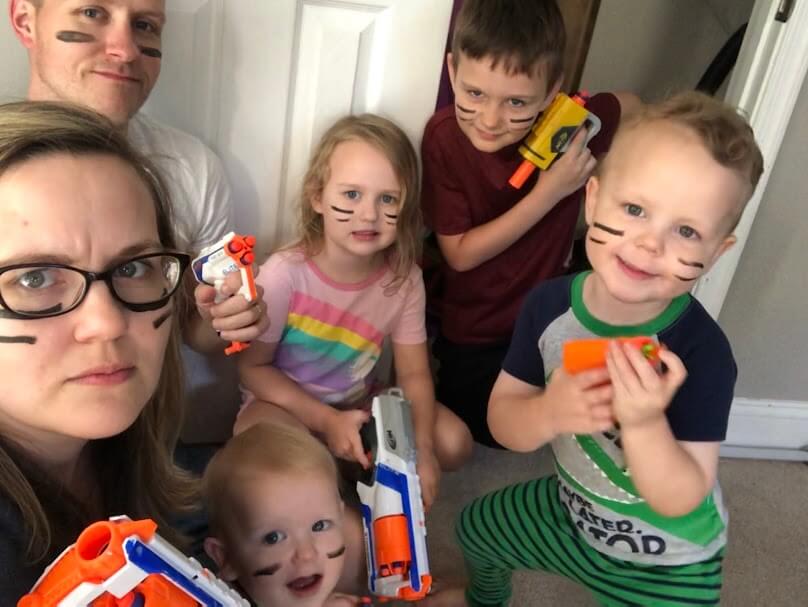 family nerf gun battle